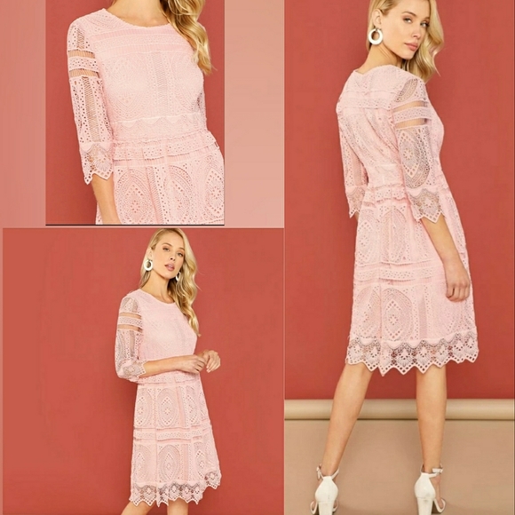 HIDDEN ALLEY PINK LACE EYELET DRESS - Picture 4 of 5